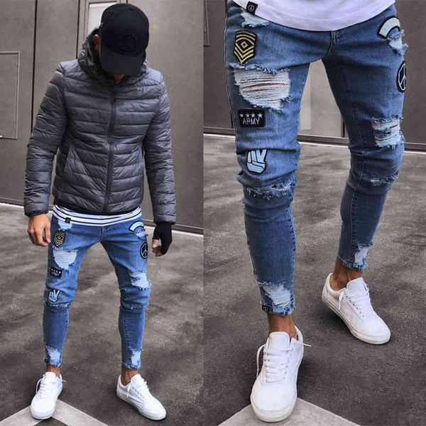 men's jeans mens casual slim fit denim ripped skinny distressed destroyed side striped zipper holes pants 7gjk, Blue
men's jeans mens casual slim fit denim ripped skinny distressed destroyed side striped zipper holes pants 7gjk, Blue