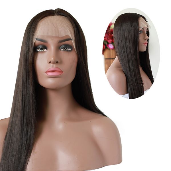 straight women's long split wig human hair head cover, Black
straight women's long split wig human hair head cover, Black