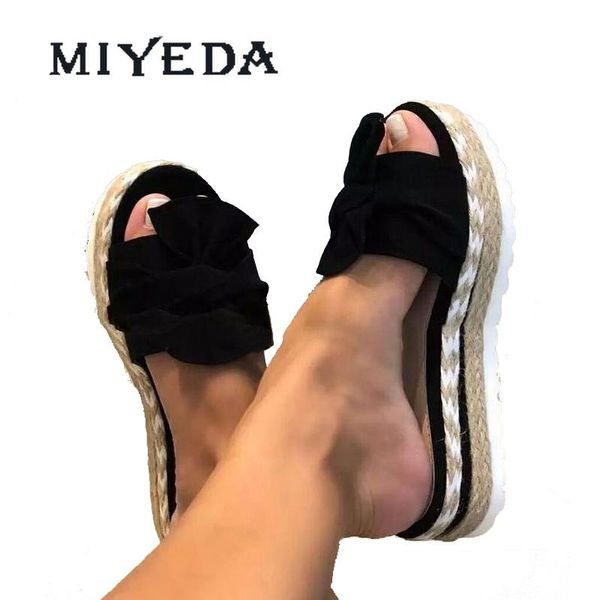women wedge platform sandals summer butterfly-knot med heels slippers plus size breathable ladies shoes, Black
women wedge platform sandals summer butterfly-knot med heels slippers plus size breathable ladies shoes, Black