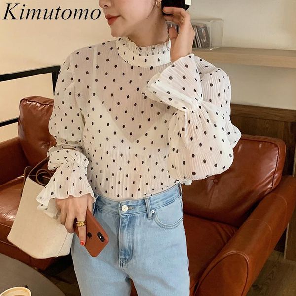 women's blouses & shirts kimutomo women vintage spring autumn 2021 chic korean female stand collar polka dot wild flare sleeve elegant, White
women's blouses & shirts kimutomo women vintage spring autumn 2021 chic korean female stand collar polka dot wild flare sleeve elegant, White