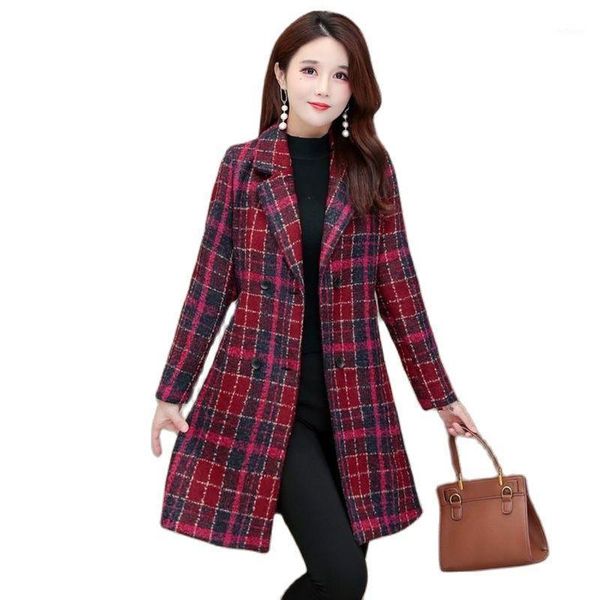 women's wool & blends woolen coat mid-length double-breasted slim plaid jacket 2021 autumn blended tweed cloth outerwear female, Black
women's wool & blends woolen coat mid-length double-breasted slim plaid jacket 2021 autumn blended tweed cloth outerwear female, Black
