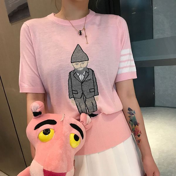 20 spring summer jacquard net red college style knitted tb short sleeve gypsy lilliputian sweater women's round neck t-shirt, White
20 spring summer jacquard net red college style knitted tb short sleeve gypsy lilliputian sweater women's round neck t-shirt, White
