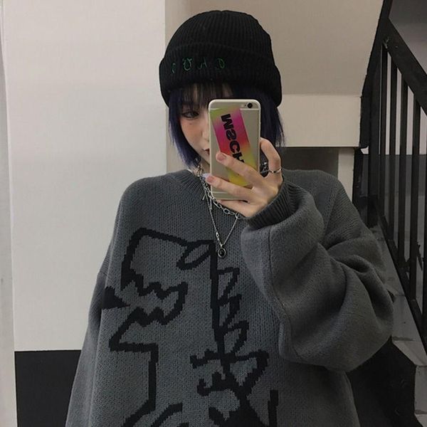 women's sweaters round-necked sweater schoolgirl loose cartoon patterned knitwear winter bottom jacket, White;black
women's sweaters round-necked sweater schoolgirl loose cartoon patterned knitwear winter bottom jacket, White;black