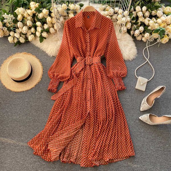 chic polka dot chiffon shirt dress fashion elegant lantern sleeve single-breasted elastic waist pleated with belt 210601, Black;gray
chic polka dot chiffon shirt dress fashion elegant lantern sleeve single-breasted elastic waist pleated with belt 210601, Black;gray