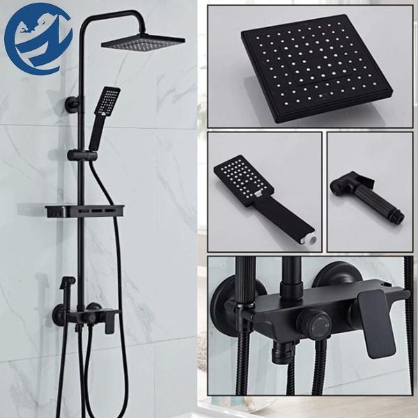 black rain bath shower mixer faucet rotate tub spout wall mount 8" rainfall head with handshower bidet bathroom sets
black rain bath shower mixer faucet rotate tub spout wall mount 8" rainfall head with handshower bidet bathroom sets