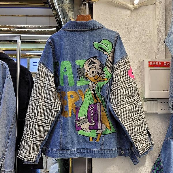 women's jackets personality cartoon embroidery women denim coat 2021 spring autumn plaid graffiti stitching long sleeve jacket jean out, Black;brown
women's jackets personality cartoon embroidery women denim coat 2021 spring autumn plaid graffiti stitching long sleeve jacket jean out, Black;brown