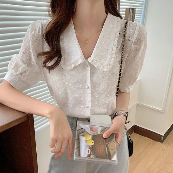 women's blouses & shirts 2021 white blouse hollow puff sleeve lace doll collar short-sleeved design korean-style
women's blouses & shirts 2021 white blouse hollow puff sleeve lace doll collar short-sleeved design korean-style