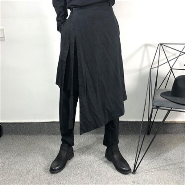 men's pants autumn and winter men's asymmetrical irregular design personality false two harun cotton linen skirt, Black
men's pants autumn and winter men's asymmetrical irregular design personality false two harun cotton linen skirt, Black