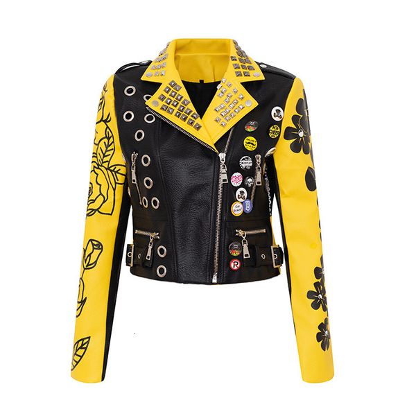 leather jacket lapel short women's print graffiti motorcycle suit pu clothes, Black
leather jacket lapel short women's print graffiti motorcycle suit pu clothes, Black