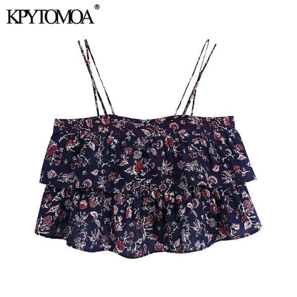 women fashion with frills printed cropped blouses thin straps ruffled hem female shirts blusas chci 210420, White
women fashion with frills printed cropped blouses thin straps ruffled hem female shirts blusas chci 210420, White