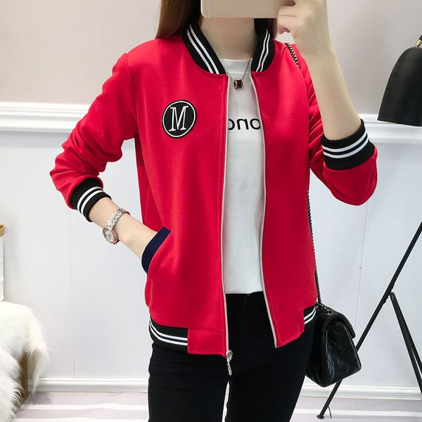 women's bomber jacket coat autumn casual stand neck long sleeve patchwork red coats plus size baseball wear loose short outwear 210412, Black;brown
women's bomber jacket coat autumn casual stand neck long sleeve patchwork red coats plus size baseball wear loose short outwear 210412, Black;brown