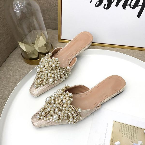 slippers women scarpe donna female shoes pearl ladies pointed toe zapatos de mujer lace sandalias 2021 med heel, Black
slippers women scarpe donna female shoes pearl ladies pointed toe zapatos de mujer lace sandalias 2021 med heel, Black