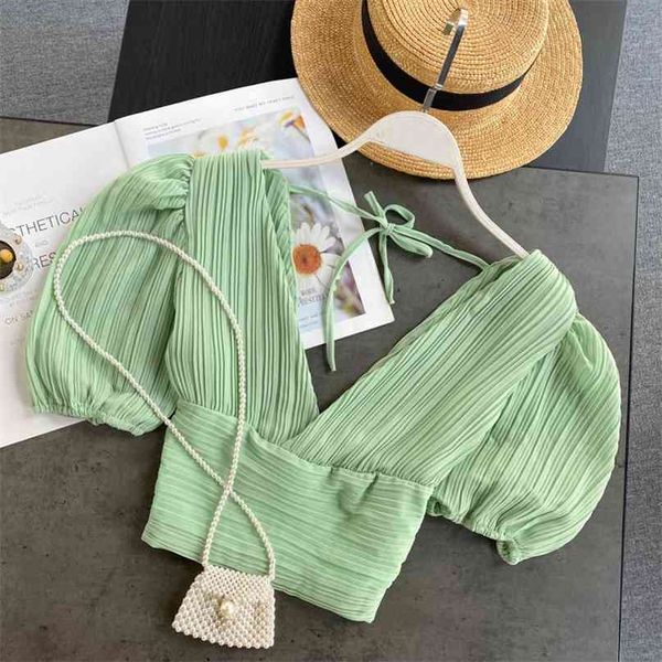 court short puff sleeve women's summer deep v-neck high waist slimming chiffon shirt ins blouse m984 210527, White
court short puff sleeve women's summer deep v-neck high waist slimming chiffon shirt ins blouse m984 210527, White