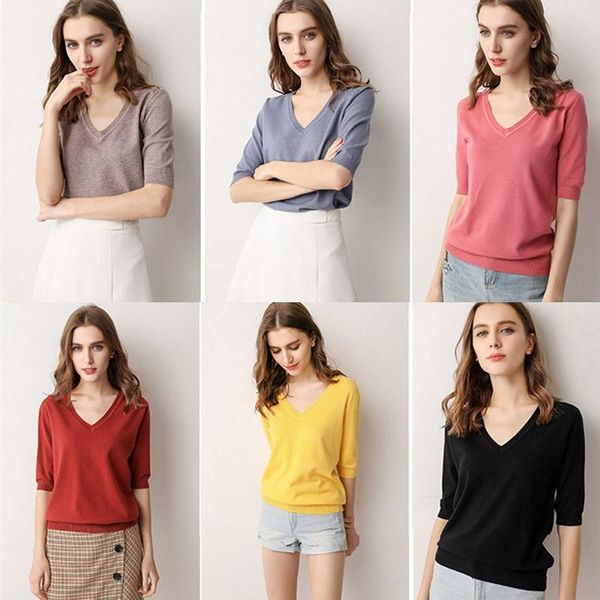 spring autumn women's sweaters and pullovers v-neck middle sleeve knit cashmere sweater thin casual female jumper, White;black
spring autumn women's sweaters and pullovers v-neck middle sleeve knit cashmere sweater thin casual female jumper, White;black