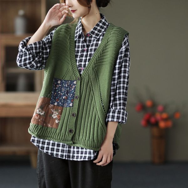 johnature women knitted sweaters vests vintage v-neck sleeveless patchwork spring button chinese style sweet sweaters 210521, Black;white
johnature women knitted sweaters vests vintage v-neck sleeveless patchwork spring button chinese style sweet sweaters 210521, Black;white