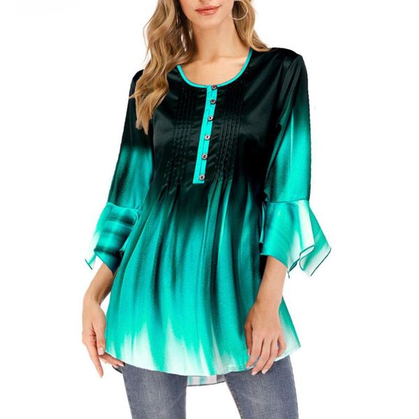 fashion autumn women blouse three quarter sleeve gradient shirt o-neck button casual robe femme women's blouses & shirts, White
fashion autumn women blouse three quarter sleeve gradient shirt o-neck button casual robe femme women's blouses & shirts, White