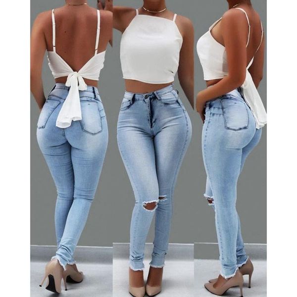 skinny pencil pants jeans for women high waist ripped holes denim trousers fashion elastic jean women's, Blue
skinny pencil pants jeans for women high waist ripped holes denim trousers fashion elastic jean women's, Blue