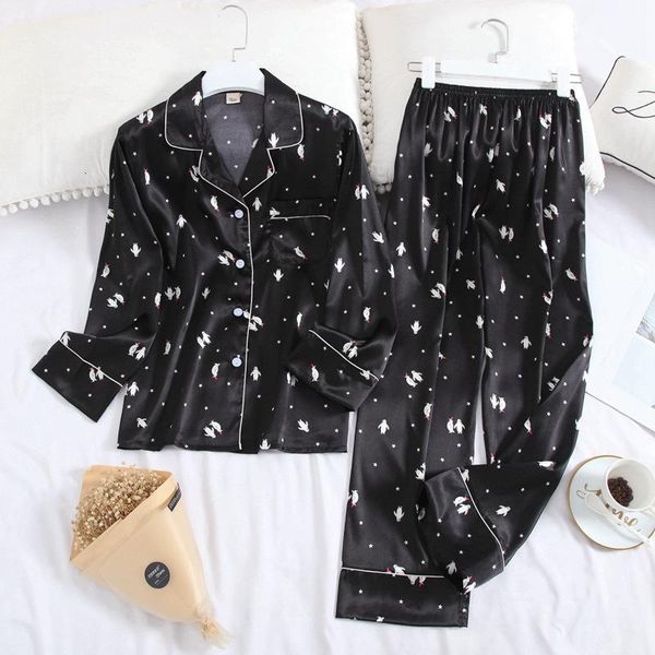 women's sleepwear long sleeve pajamas autumn ice silk trousers suit printing fashion pyjamas set, Black;red
women's sleepwear long sleeve pajamas autumn ice silk trousers suit printing fashion pyjamas set, Black;red