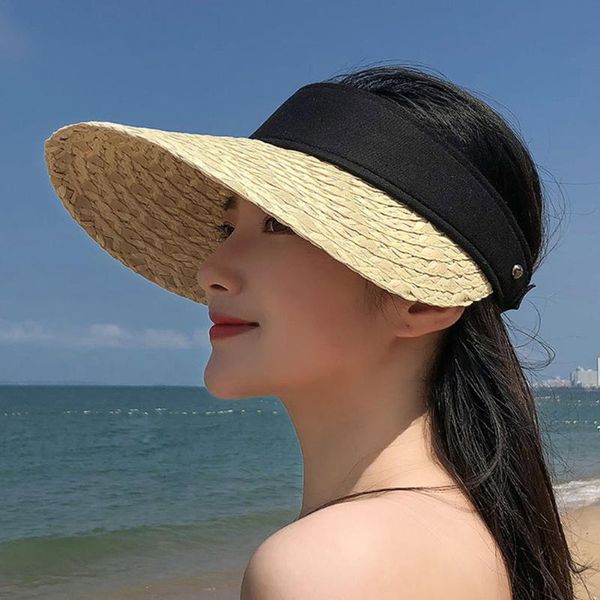 women's sun hats straw visor cap summer khaki hat empty beach weaving outdoor sports, Black;white
women's sun hats straw visor cap summer khaki hat empty beach weaving outdoor sports, Black;white