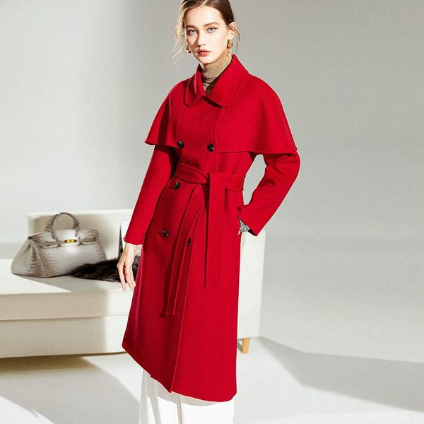 women's wool & blends red double-sided coat 2021 autumn winter double breasted thickened waist closing cloak lapel cashmere jacket wome, Black
women's wool & blends red double-sided coat 2021 autumn winter double breasted thickened waist closing cloak lapel cashmere jacket wome, Black