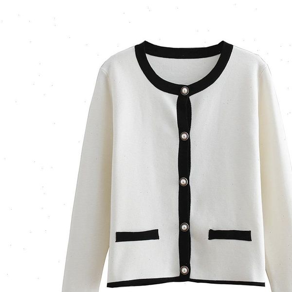 early autumn womens sweaters style retro fragrance black and white jewelry button knitted sweater cardigan jacket, White;black
early autumn womens sweaters style retro fragrance black and white jewelry button knitted sweater cardigan jacket, White;black