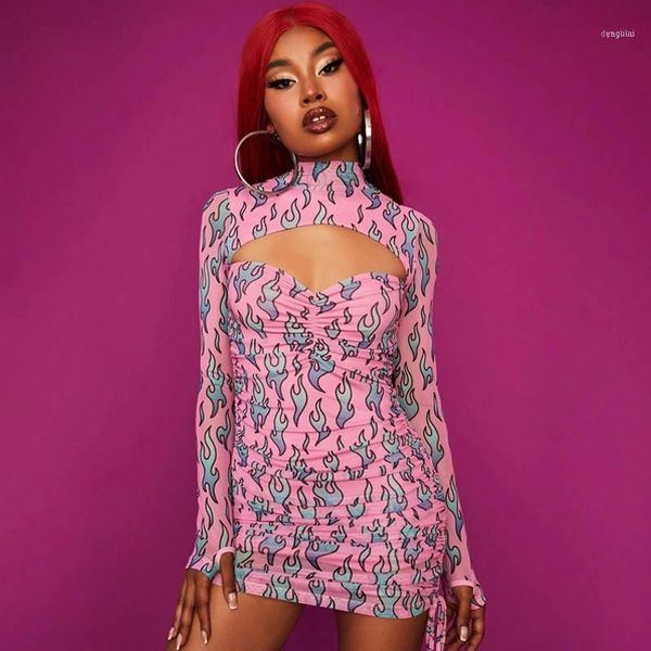 fashion women's hollow drawstring lace up long sleeve printed tight dress street personality cool1, Black;gray 
fashion women's hollow drawstring lace up long sleeve printed tight dress street personality cool1, Black;gray