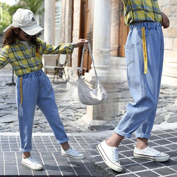jeans girls 4-13 years old cotton washed kids korean children's clothing yellow ribbon long pants leisure, Blue
jeans girls 4-13 years old cotton washed kids korean children's clothing yellow ribbon long pants leisure, Blue