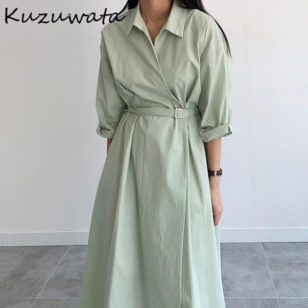 casual dresses kuzuwata 2021 autumn simple women robe lapel long sleeve ring buckle strap waist loose vestidos pocket shirt, Black;gray
casual dresses kuzuwata 2021 autumn simple women robe lapel long sleeve ring buckle strap waist loose vestidos pocket shirt, Black;gray