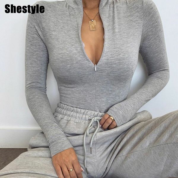 shestyle solid zipper bodycon bodysuits women mock neck autumn long sleeve fashion slim basic body winter gray outfits lady, Black;white
shestyle solid zipper bodycon bodysuits women mock neck autumn long sleeve fashion slim basic body winter gray outfits lady, Black;white