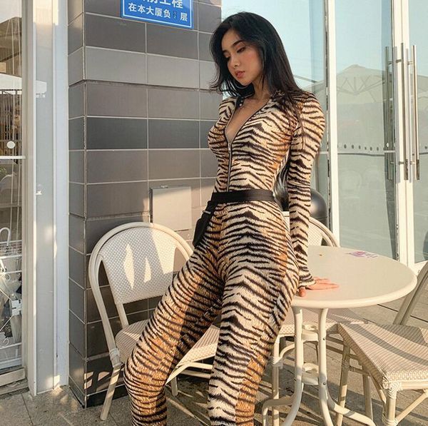 women's jumpsuits & rompers high waist tiger print zip sports slim long sleeve jumpsuit, Black;white
women's jumpsuits & rompers high waist tiger print zip sports slim long sleeve jumpsuit, Black;white
