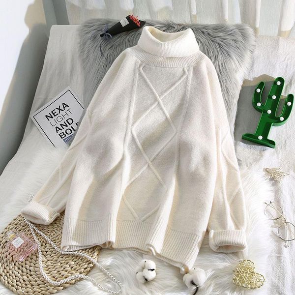 women's sweaters solid turtleneck knitted women lantern sleeved loose lady elegant pulls outwear coat, White;black
women's sweaters solid turtleneck knitted women lantern sleeved loose lady elegant pulls outwear coat, White;black