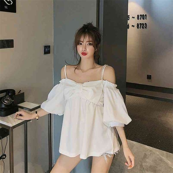 summer women's blouse korean style sling bow puff sleeve solid color loose slim and thin female s gx338 210507, White
summer women's blouse korean style sling bow puff sleeve solid color loose slim and thin female s gx338 210507, White