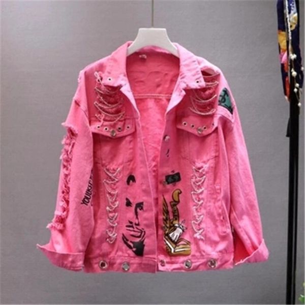 women's jackets 2021 fashion spring and autumn hole chain wash water denim letter graffiti print jacket personality coat h013, Black;brown
women's jackets 2021 fashion spring and autumn hole chain wash water denim letter graffiti print jacket personality coat h013, Black;brown