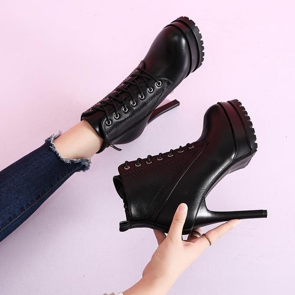 boots lace up women's high heeled shoes in autumn and winter 2021 thin cotton waterproof, Black
boots lace up women's high heeled shoes in autumn and winter 2021 thin cotton waterproof, Black