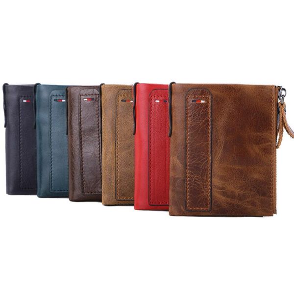 oil wax cowhide men's wallet genuine leather short rfid anti-theft brush double zipper wallets, Red;black
oil wax cowhide men's wallet genuine leather short rfid anti-theft brush double zipper wallets, Red;black