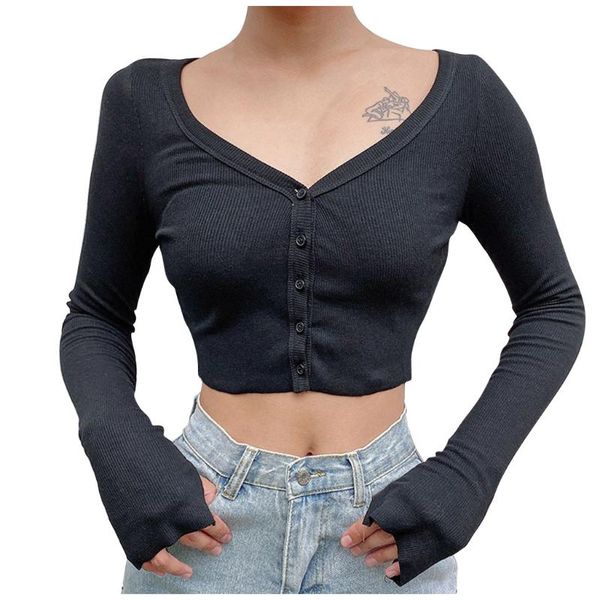 women's t-shirt solid knitting long sleeve crop t-shirts women deep v neck button slim cropped tshirts nightclub clothing camiseta, White
women's t-shirt solid knitting long sleeve crop t-shirts women deep v neck button slim cropped tshirts nightclub clothing camiseta, White