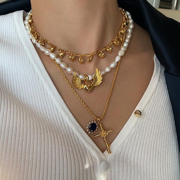 pendant necklaces fashion retro folding cross fresh water pearl love wing necklace temperament women, Silver
pendant necklaces fashion retro folding cross fresh water pearl love wing necklace temperament women, Silver