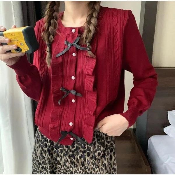 women's knits & tees women korean long sleeved ruffle bowknot sweater jacket autumn winter sweet kintwear female casual knitted cardiga, White
women's knits & tees women korean long sleeved ruffle bowknot sweater jacket autumn winter sweet kintwear female casual knitted cardiga, White