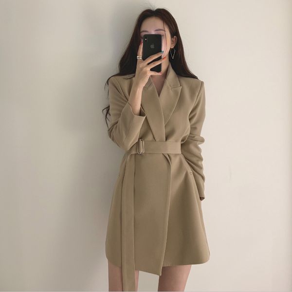 spring autumn women's long sleeve notched collar lace-up sashes blazer office lady elegant suit jacket mini dress 210416, Black;gray
spring autumn women's long sleeve notched collar lace-up sashes blazer office lady elegant suit jacket mini dress 210416, Black;gray