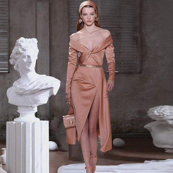 women spring luxury off shoulder dress long sleeve slit evening party stretch satin slash neck elegant dresses vestidos casual, Black;gray
women spring luxury off shoulder dress long sleeve slit evening party stretch satin slash neck elegant dresses vestidos casual, Black;gray