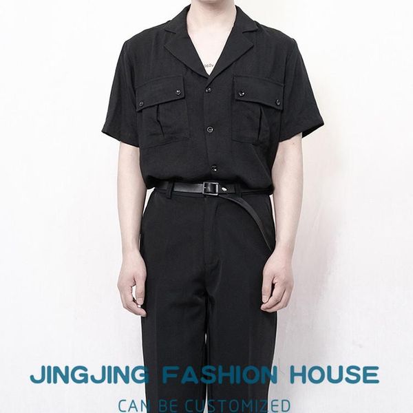 men's casual shirts s-6xl 2021 short sleeve shirt navy blue black linen overalls, White;black
men's casual shirts s-6xl 2021 short sleeve shirt navy blue black linen overalls, White;black