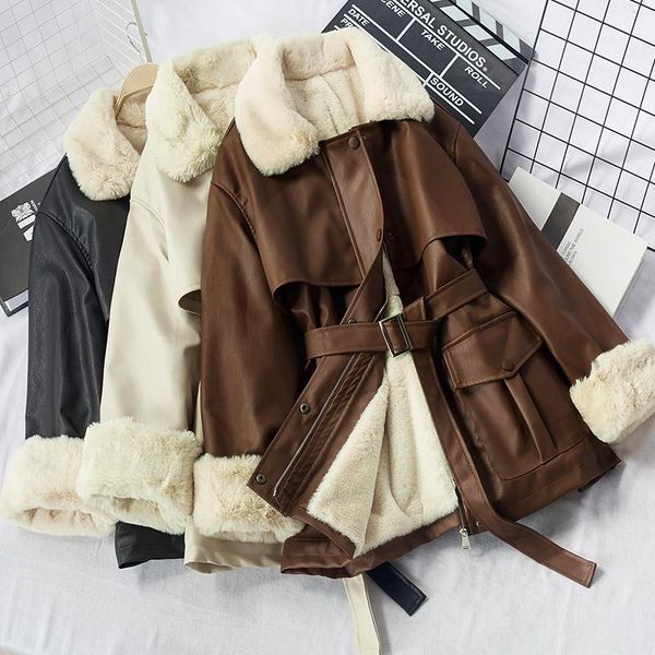 women's jackets eather clothes winter 2021 korean pu fur one-piece collar lace up plush jacket fashion motorcycle coat, Black;brown
women's jackets eather clothes winter 2021 korean pu fur one-piece collar lace up plush jacket fashion motorcycle coat, Black;brown