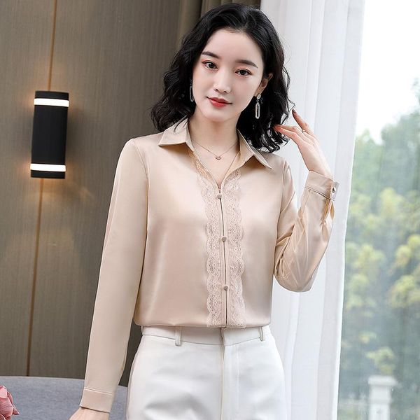 women's knits & tees korean silk shirt, white satin long-sleeved embroidered lace shirt
women's knits & tees korean silk shirt, white satin long-sleeved embroidered lace shirt