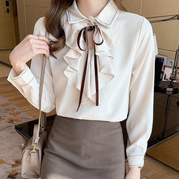 women's blouses & shirts korean fashion button up shirt women autumn vintage bow collar long sleeve casual elegant chiffon blouse offic, White
women's blouses & shirts korean fashion button up shirt women autumn vintage bow collar long sleeve casual elegant chiffon blouse offic, White