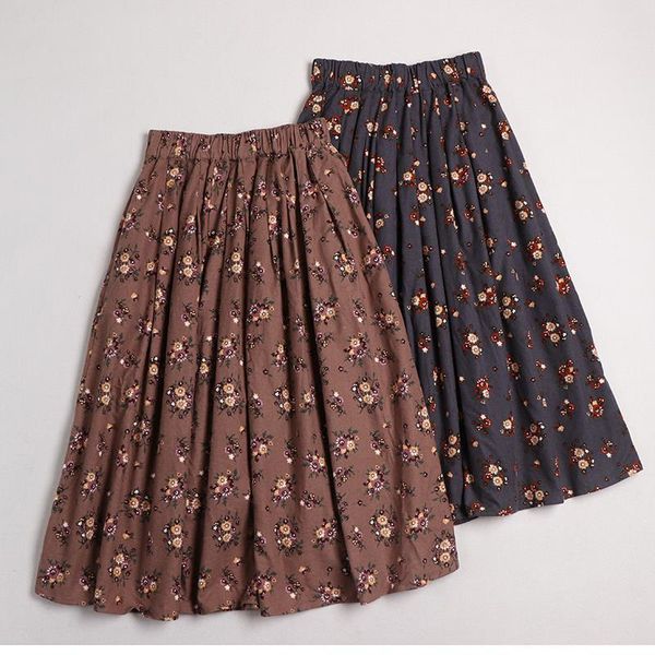 a line spring womens skirts japan style mori girl floral print cotton elastic waist, Black
a line spring womens skirts japan style mori girl floral print cotton elastic waist, Black