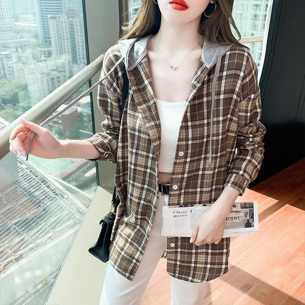 women's jackets women autumn single breasted jacket casual hooded long sleeve plaid overcoat elegant fashion outwear office lady coat, Black;brown
women's jackets women autumn single breasted jacket casual hooded long sleeve plaid overcoat elegant fashion outwear office lady coat, Black;brown