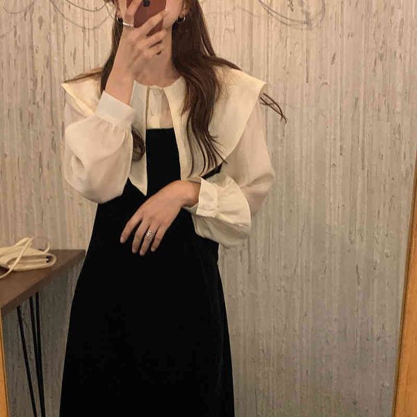 dresses chic sweet lantern sleeves turn-down collar women korean elegant female mid-calf es vestidos, Black;gray
dresses chic sweet lantern sleeves turn-down collar women korean elegant female mid-calf es vestidos, Black;gray