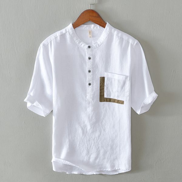 men's t-shirts summer stand collar pure linen short-sleeved fashion casual shirts for men comfortable shirt mens camisa mp2s, White;black
men's t-shirts summer stand collar pure linen short-sleeved fashion casual shirts for men comfortable shirt mens camisa mp2s, White;black