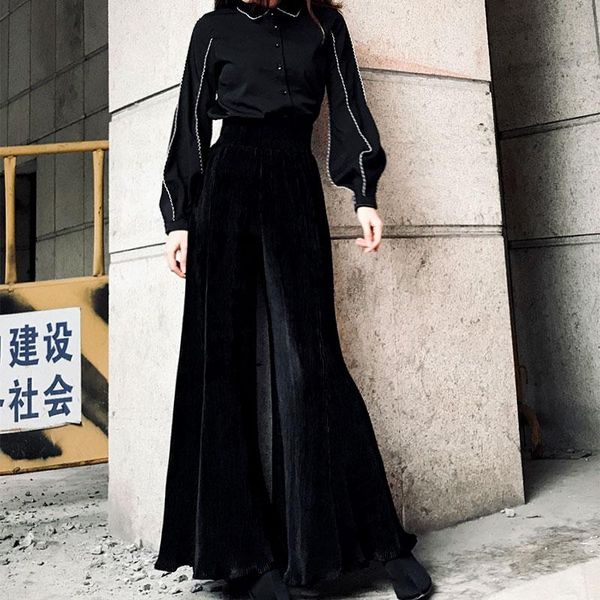 women's pants & capris office lady temperament velvet wide leg woman high waist folds slim black droop flared female trousers, Black;white
women's pants & capris office lady temperament velvet wide leg woman high waist folds slim black droop flared female trousers, Black;white