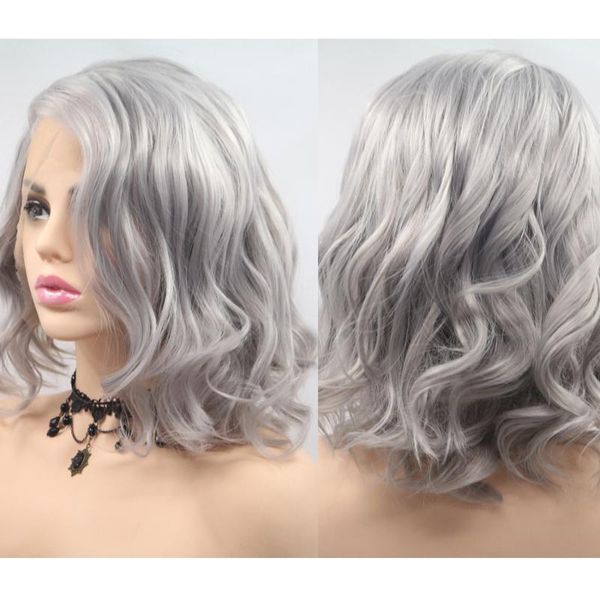synthetic wigs silver gray color short wavy hair lace front human everyday use by women wig, Black
synthetic wigs silver gray color short wavy hair lace front human everyday use by women wig, Black